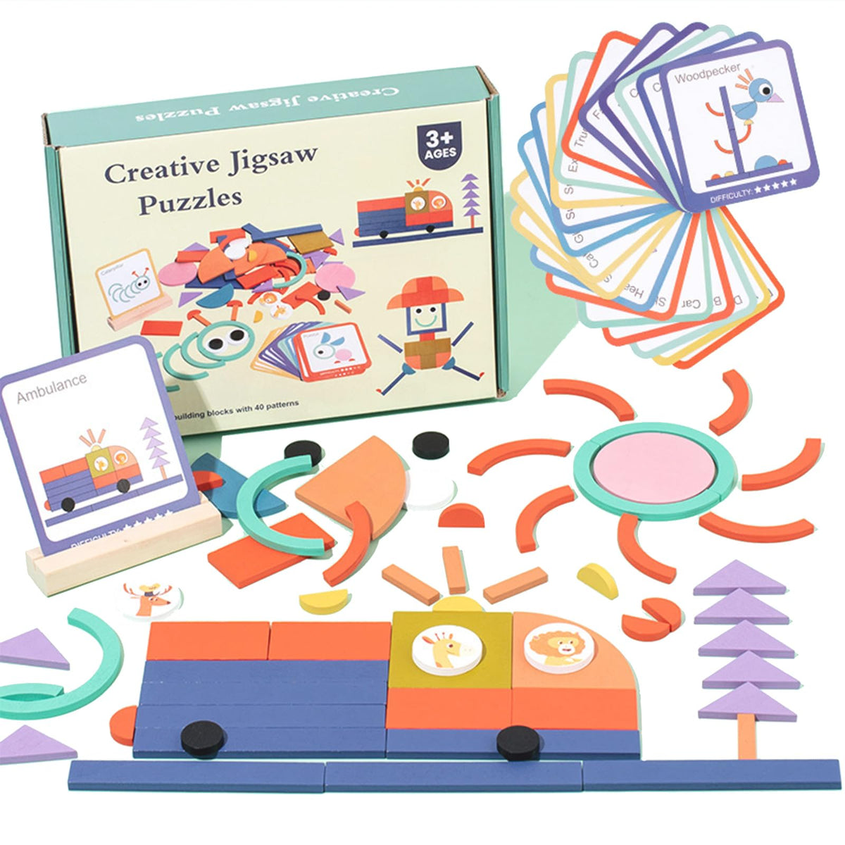 Kreatives Holzpuzzle St?cke & Ringe,formanpassungsspiel,Montessori Spielzeug ab 3 4 5 6 Jahre,Tangram Kinder,konzentrationsspiele lernspiele ab 4 5 6 Jahre,steckspiel holzpuzzle Kinder