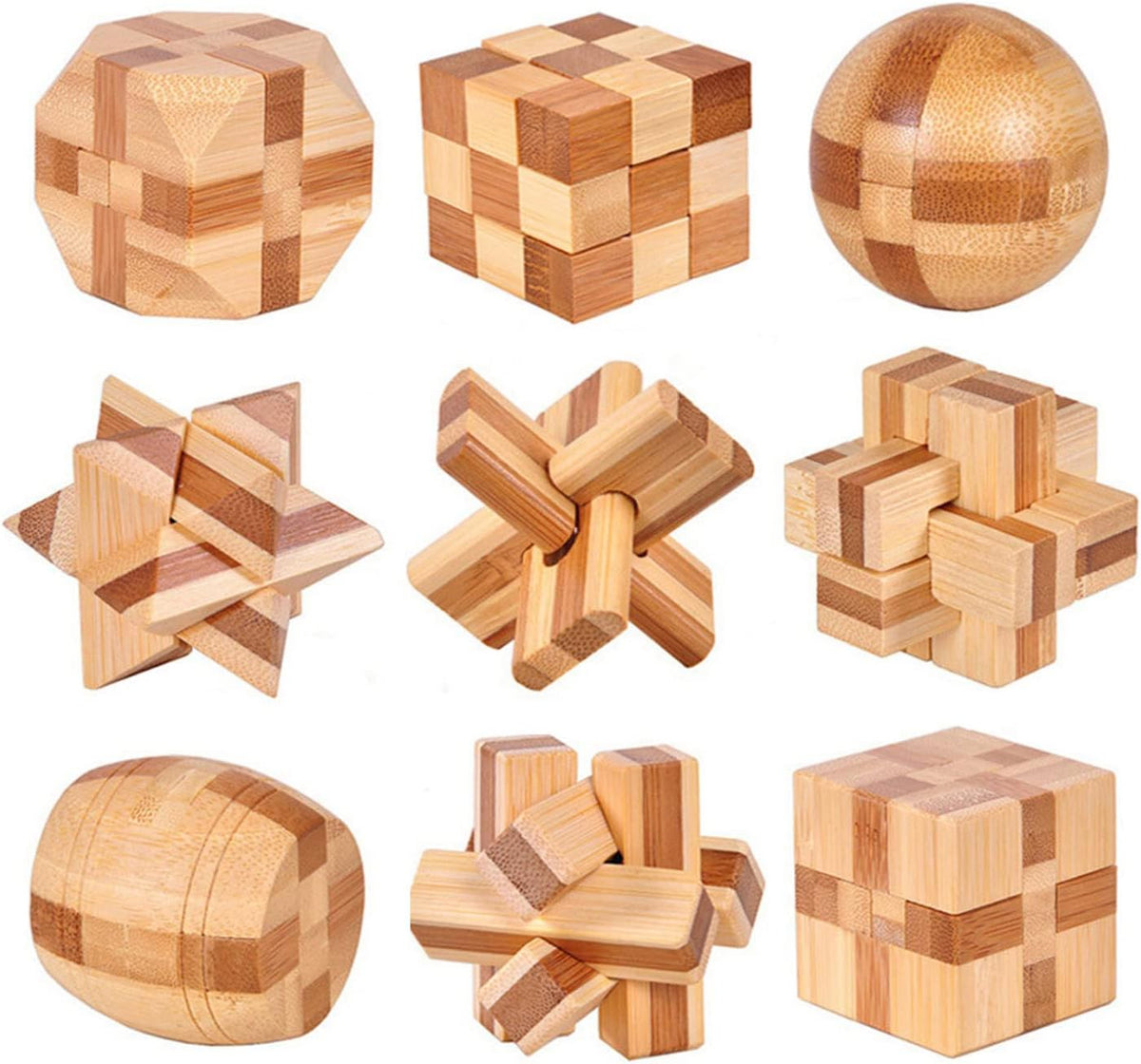 9 Stück Knobelspiele Holz, Geschicklichkeitsspiel Holz, Logikspiele IQ Spiele Geduldspiel Knobelspiele, 3D Mini Puzzle Denkspiele Spielzeug Geschenk Set für Erwachsene & Kinder, 4.5cm