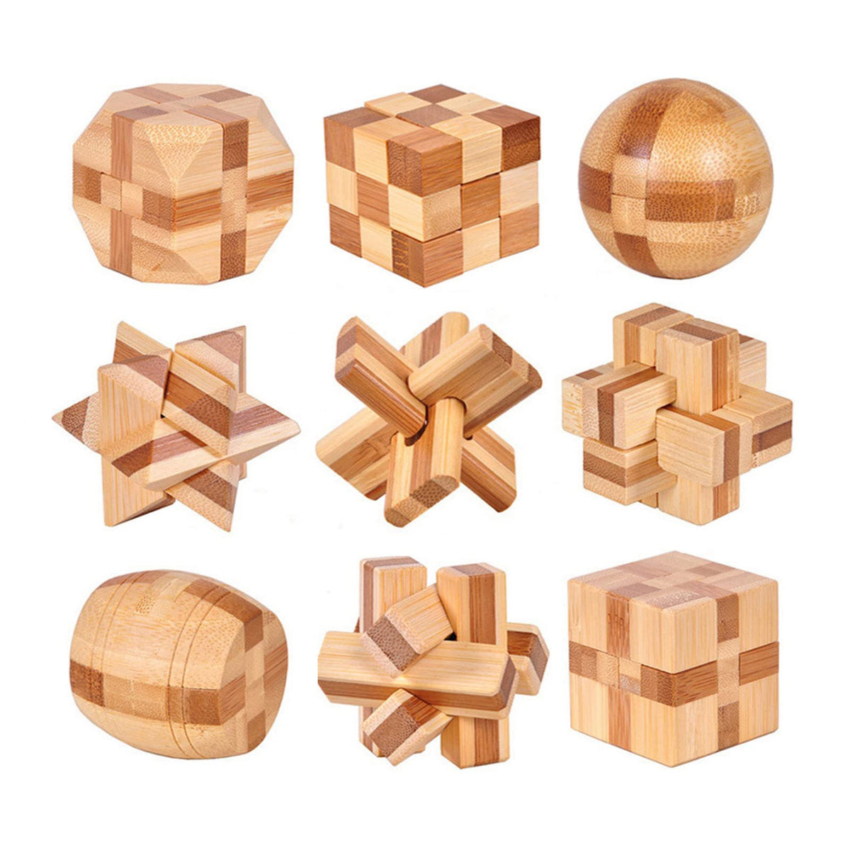 9 Stück Knobelspiele Holz, Geschicklichkeitsspiel Holz, Logikspiele IQ Spiele Geduldspiel Knobelspiele, 3D Mini Puzzle Denkspiele Spielzeug Geschenk Set für Erwachsene & Kinder, 4.5cm