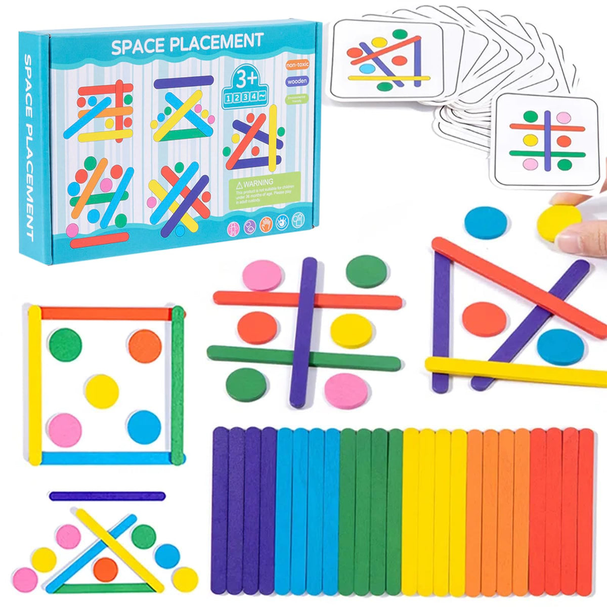 Kreatives Holzpuzzle St?cke & Ringe,formanpassungsspiel,Montessori Spielzeug ab 3 4 5 6 Jahre,Tangram Kinder,konzentrationsspiele lernspiele ab 4 5 6 Jahre,steckspiel holzpuzzle Kinder
