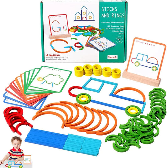 Kreatives Holzpuzzle St?cke & Ringe,formanpassungsspiel,Montessori Spielzeug ab 3 4 5 6 Jahre,Tangram Kinder,konzentrationsspiele lernspiele ab 4 5 6 Jahre,steckspiel holzpuzzle Kinder