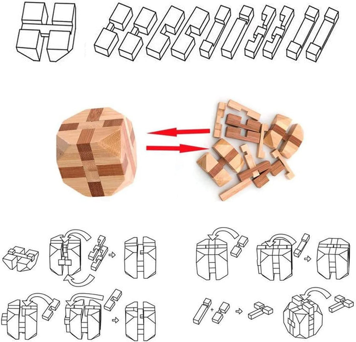 9 Stück Knobelspiele Holz, Geschicklichkeitsspiel Holz, Logikspiele IQ Spiele Geduldspiel Knobelspiele, 3D Mini Puzzle Denkspiele Spielzeug Geschenk Set für Erwachsene & Kinder, 4.5cm