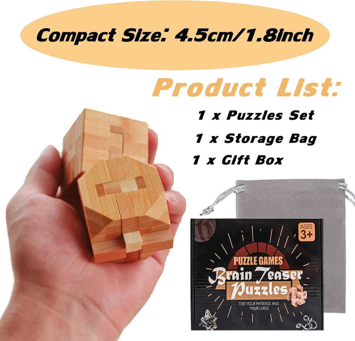 9 Stück Knobelspiele Holz, Geschicklichkeitsspiel Holz, Logikspiele IQ Spiele Geduldspiel Knobelspiele, 3D Mini Puzzle Denkspiele Spielzeug Geschenk Set für Erwachsene & Kinder, 4.5cm